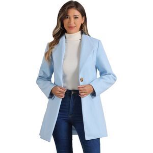 Lapel Collar Buttoned Outwear Winter Coat Light Blue